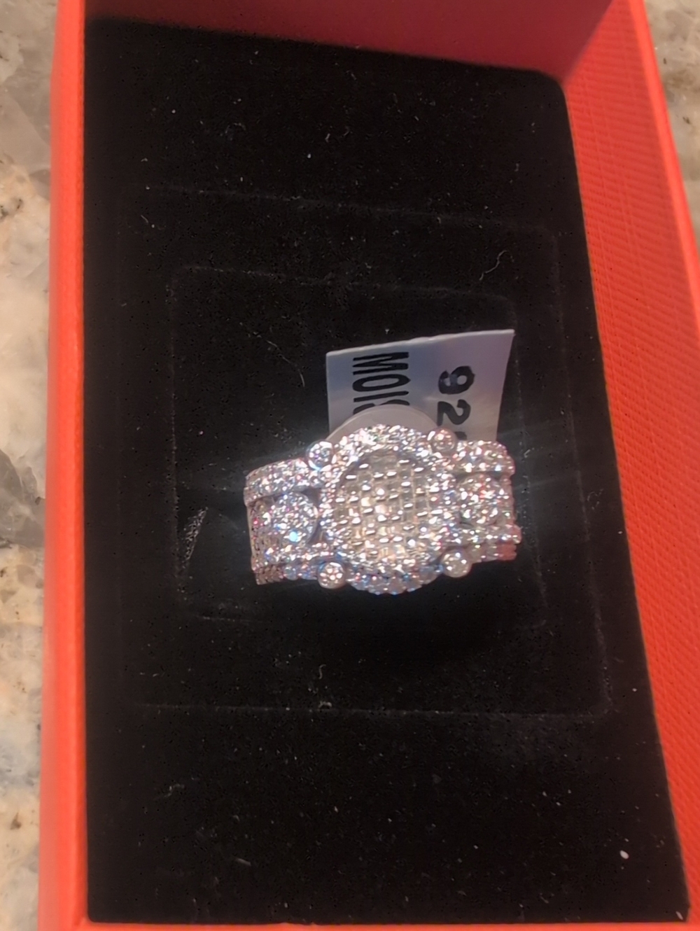 Silver-Tone Women's Pave Halo Wedding Ring Set with Clear Stones